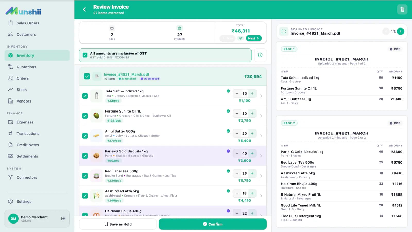 Munshii desktop invoice review